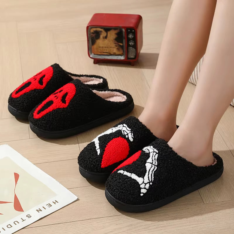 Autumn Winter Halloween Slippers Women Indoor Home Non Slip Warm Cotton Slippers Woman Lightweight Soft Plush Slides plus Size