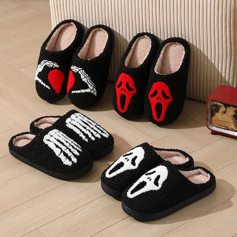 Autumn Winter Halloween Slippers Women Indoor Home Non Slip Warm Cotton Slippers Woman Lightweight Soft Plush Slides plus Size